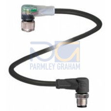 Cordset M12 socket angled A-coded LED 3-pin to M12 plug angled A-coded 3-pin, PUR cable black, UL approved, drag chain suitable, torsion resistant, Length: 1 m