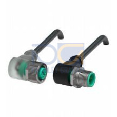 Cordset M12 socket angled A-coded LED 3-pin to M12 plug angled A-coded 3-pin, PUR cable black, UL approved, drag chain suitable, torsion resistant, Length: 5 m