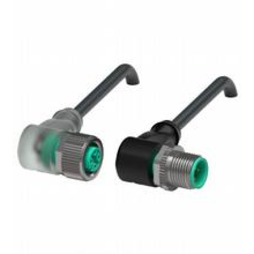 Cordset M12 socket angled A-coded LED 3-pin to M12 plug angled A-coded 3-pin, PUR cable black, UL approved, drag chain suitable, torsion resistant, Length: 5 m