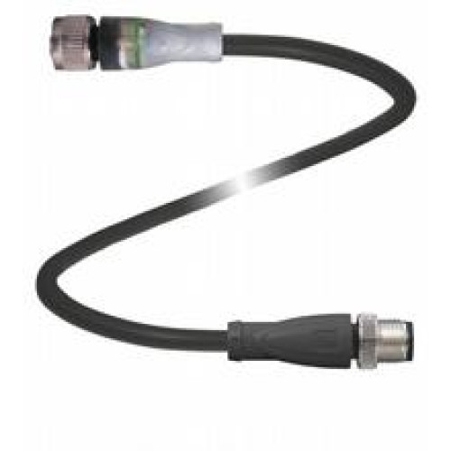 Cordset M12 socket straight A-coded LED 4-pin to M12 plug straight A-coded 4-pin, PUR cable black, UL approved, drag chain suitable, torsion resistant, Length: 1 m