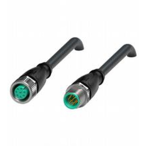 Cordset M12 socket straight to M12 plug straight A-coded, 8-pin, PUR cable black, shielded, UL-approved, drag chain suitable, Length: 30 m