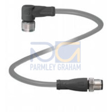 Cordset M12 socket angled to M12 plug straight A-coded, 4-pin, PUR cable grey, shielded, Length: 2 m