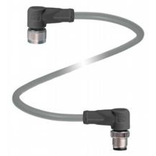 Cordset M12 socket angled to M12 plug angled A-coded, 5-pin, PUR cable grey, shielded, Length: 2 m
