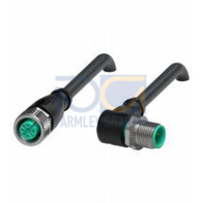 Cordset M12 socket straight to M12 plug angled A-coded, 4-pin, PUR cable black, shielded, UL approved, drag chain suitable, outdoor, Length: 15 m