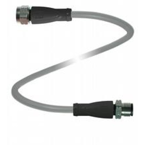 Cordset M12 socket straight to M12 plug straight stainless steel 1.4404, A-coded, 4-pin, PVC cable grey, Length: 1 m
