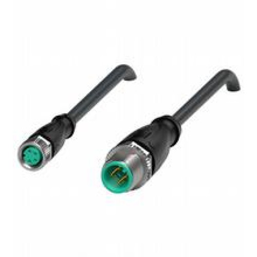 Cordset M8 socket straight to M12 plug straight A-coded, 4-pin, PVC cable black, UL approved, Length: 1 m