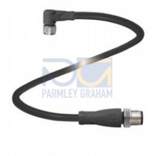 Cordset M8 socket angled to M12 plug straight A-coded, 3-pin, PUR cable black, UL approved, drag chain suitable, torsion resistant, Length: 1 m