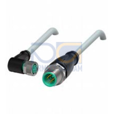 Cordset M8 socket angled to M12 plug straight A-coded, 4-pin, PUR cable grey, Length: 1 m