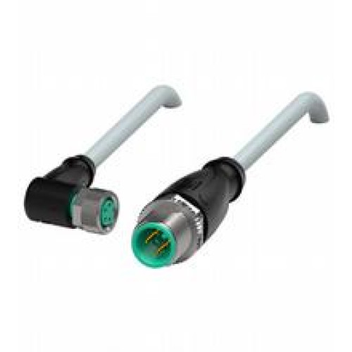 Cordset M8 socket angled to M12 plug straight A-coded, 4-pin, PUR cable grey, Length: 1 m