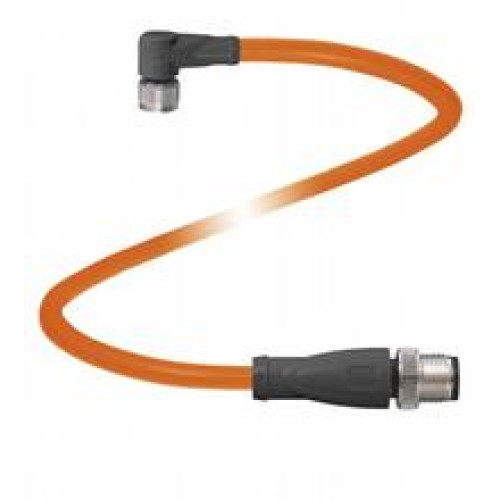 Cordset M8 socket angled to M12 plug straight A-coded, 4-pin, POC cable welding-bead resistant orange, suitable for robotic applications, torsion resistant, oil resistant, molecularly cross-linked,..