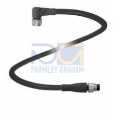 Cordset M8 socket angled to M8 plug straight A-coded, 3-pin, PUR cable black, UL-approved, drag chain suitable, torsion resistant, Length: 5 m