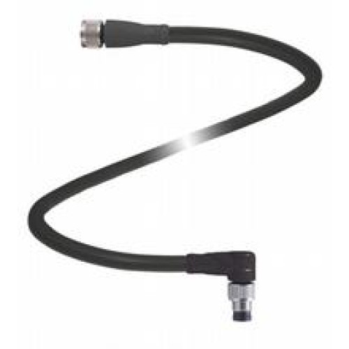 Cordset M8 socket straight to M8 plug angled A-coded, 3-pin, PUR cable black, UL-approved, drag chain suitable, torsion resistant, Length: 5 m