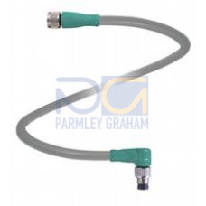 Cordset M8 socket straight to M8 plug angled A-coded, 3-pin, PUR cable grey, Length: 1 m