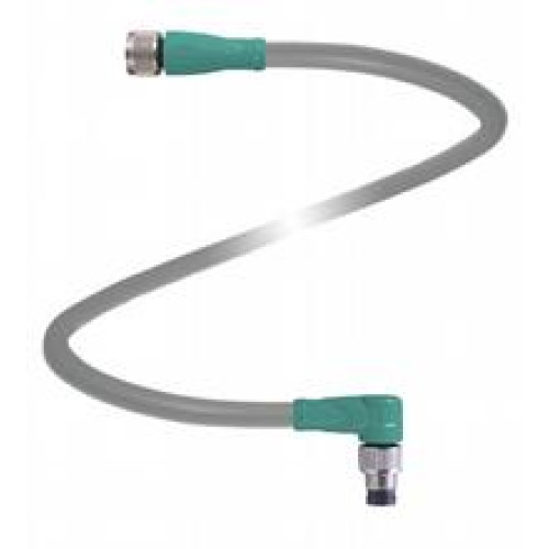 Cordset M8 socket straight to M8 plug angled A-coded, 3-pin, PUR cable grey, Length: 1 m