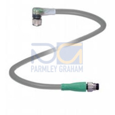 Cordset M8 socket angled A-coded LED 4-pin to M8 plug straight A-coded 4-pin, PUR cable grey, Length: 2 m