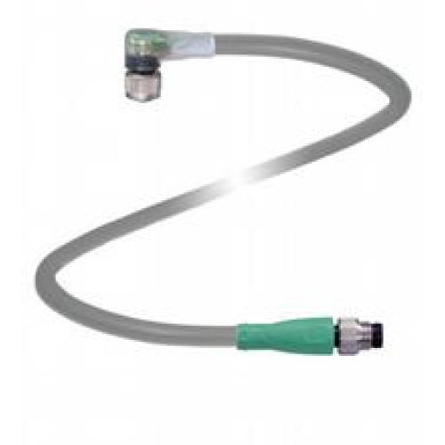Cordset M8 socket angled A-coded LED 4-pin to M8 plug straight A-coded 4-pin, PUR cable grey, Length: 2 m