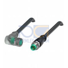 Cordset M8 socket angled A-coded LED 3-pin to M8 plug straight A-coded 3-pin, PUR cable black, UL-approved, drag chain suitable, torsion resistant, Length: 1 m