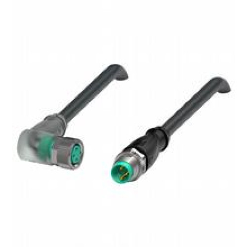 Cordset M8 socket angled A-coded LED 3-pin to M8 plug straight A-coded 3-pin, PUR cable black, UL-approved, drag chain suitable, torsion resistant, Length: 5 m