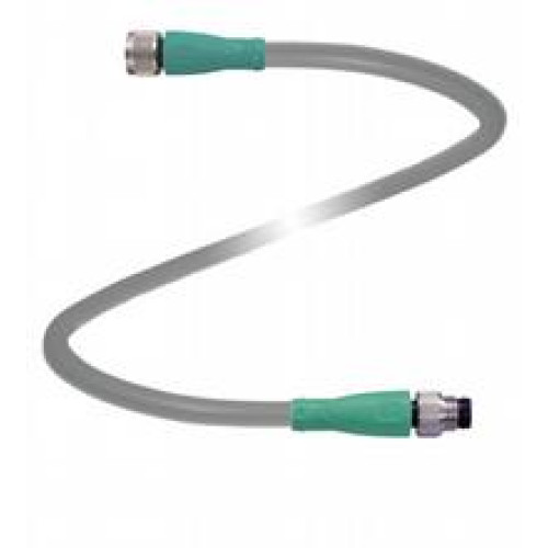 Cordset M8 socket straight to M8 plug straight A-coded, 4-pin, PUR cable grey, shielded, Length: 1 m