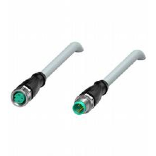 Cordset M8 socket straight to M8 plug straight A-coded, 3-pin, PUR cable grey, shielded, Length: 1 m