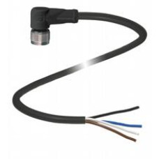 Female cordset single-ended M12 angled A-coded, 4-pin, PUR cable black, UL approved, drag chain suitable, torsion resistant, Length: 2 m