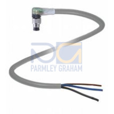 Male cordset single-ended M8 angled A-coded, LED 3-pin, PVC cable grey, Length: 2 m