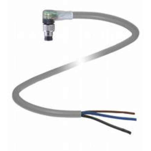 Male cordset single-ended M8 angled A-coded, LED 3-pin, PVC cable grey, Length: 2 m