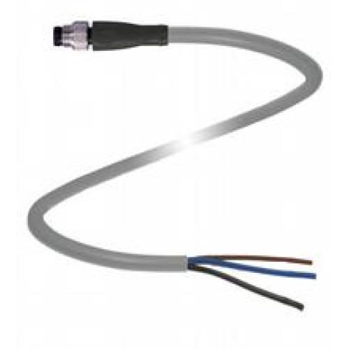 Male cordset single-ended M8 straight A-coded, 3-pin, PVC cable grey, Length: 2 m