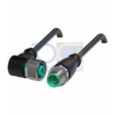 Cordset M12 socket angled to M12 plug straight A-coded, 3-pin, PVC cable black, UL approved, Length: 2 m