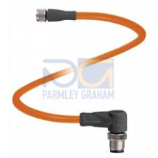Cordset M8 socket straight to M12 plug angled A-coded, 3-pin, POC cable welding-bead resistant orange, suitable for robotic applications, torsion resistant, oil resistant, molecularly cross-linked,..
