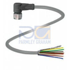 Female cordset single-ended M12 angled A-coded, 8-pin, PUR cable grey, shielded, Length: 50 m