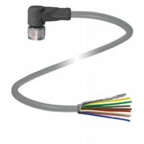 Female cordset single-ended M12 angled A-coded, 8-pin, PUR cable grey, shielded, Length: 50 m
