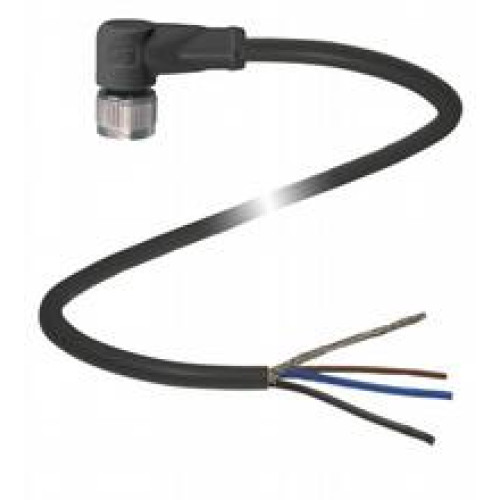 Female cordset single-ended M12 angled A-coded, 3-pin, PUR cable black, shielded, Length: 25 m