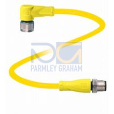Cordset M12 socket yellow angled to M12 plug yellow straight A-coded, 5-pin, PUR cable weld spatter resistant yellow, UL approved, drag chain suitable, torsion resistant, Length: 2 m