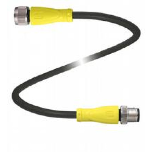 Cordset M12 socket yellow straight to M12 plug yellow straight A-coded, 4-pin, PUR cable weld spatter resistant black, UL approved, drag chain suitable, torsion resistant, Length: 10 m