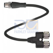 Y connection cable M12 plug straight A-coded 4-pin to 2x M12 socket straight A-coded 4-pin, PUR cable weld spatter resistant black, UL approved, drag chain suitable, torsion resistant, Length: L3 =..