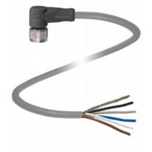 Female cordset single-ended M12 angled A-coded, 5-pin, PVC cable grey, shielded, Length: 10 m