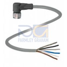 Female cordset single-ended M12 angled A-coded, 5-pin, PVC cable grey, shielded, Length: 2 m