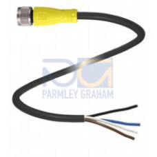 Female cordset single-ended M12 yellow straight A-coded, 4-pin, PUR cable weld spatter resistant black, UL approved, drag chain suitable, torsion resistant, Length: 10 m