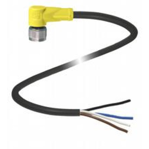 Female cordset single-ended M12 yellow angled A-coded, 4-pin, PUR cable weld spatter resistant black, UL approved, drag chain suitable, torsion resistant, Length: 2 m