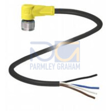 Female cordset single-ended M12 yellow angled A-coded, 4-pin, PUR cable weld spatter resistant black, UL approved, drag chain suitable, torsion resistant, Length: 10 m