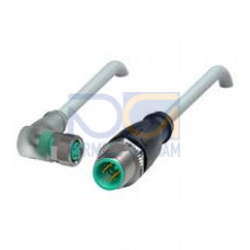 Cordset M8 socket angled A-coded LED 4-pin to M12 plug straight A-coded 4-pin, PUR cable grey, Length: 2 m