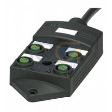 Quadruple splitter box with M12 connector with basic cable, Number of pins: 4, Length: 10 m, Cores: Signal line (4): 4 x 0.34&nbsp;mm2 (AWG 22) Supply line (1, 3), PE (5): 3 x 0.75&nbsp;mm2 (AWG 18)