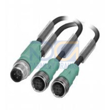 Y connection cable M12 plug straight A-coded to 2x M12 socket straight A-coded, 4-pin, 2x PUR cable grey, Length: L1 = 5 m L2 = 5 m