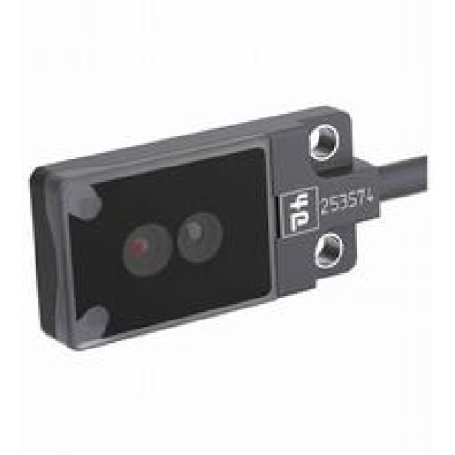 Thru-beam sensor, flat design, space-saving M2 mounting, 1500 mm detection range, red light, dark on, PNP output, with 0.2 m fixed cable and M8 plug, 4-pin, Very flat design for direct mounting witho