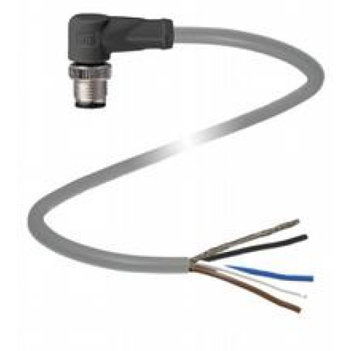 Male cordset single-ended M12 angled A-coded, 4-pin, PUR cable grey, shielded, Length: 10 m