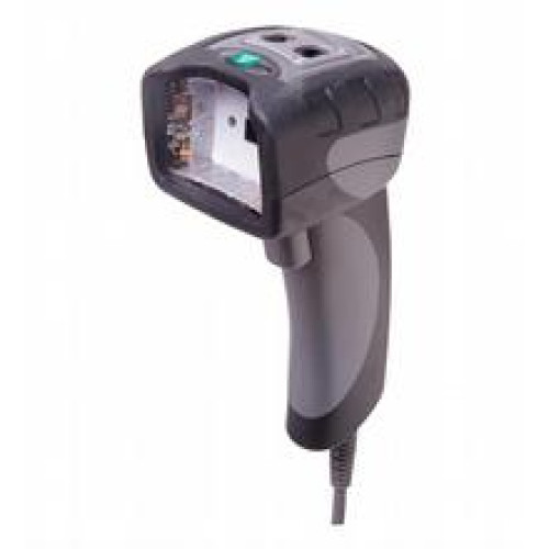 Handheld reader for reading lasered, punched or printed 1-D and 2-D codes