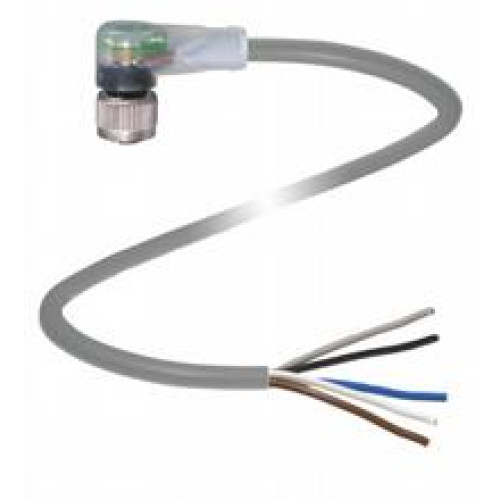 Female cordset single-ended M12 angled A-coded, LED 5-pin, PUR cable grey, Length: 10 m