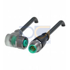 Cordset M12 socket angled A-coded LED 5-pin to M12 plug straight A-coded 5-pin, PUR cable weld spatter resistant black, UL approved, drag chain suitable, torsion resistant, Length: 5 m