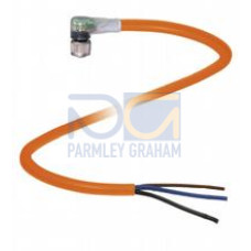 Female cordset single-ended M8 angled A-coded, LED 3-pin, POC cable welding-bead resistant orange, suitable for robotic applications, torsion resistant, oil resistant, molecularly cross-linked, Len..